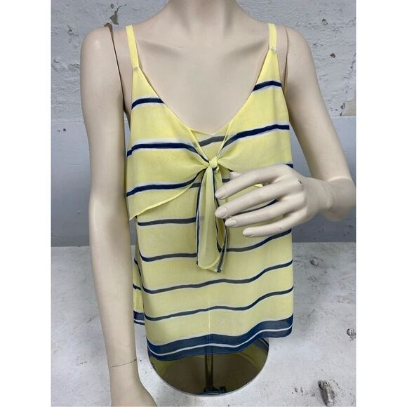 cabi Yellow/Blue Striped with Front Tie String Straps Sleeveless Blouse Women’s - Picture 2 of 7